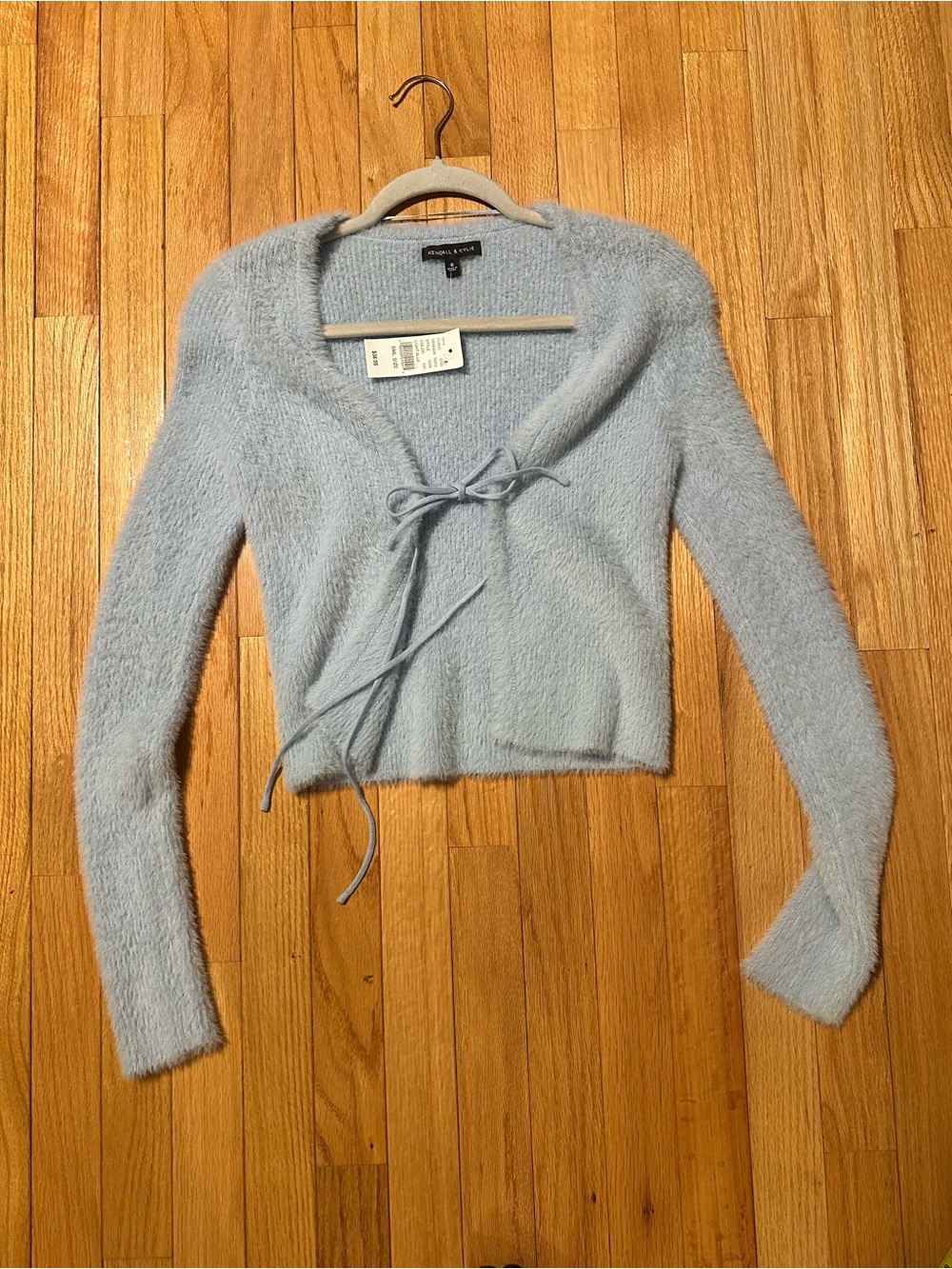 NWT Kendall & Kylie Light Blue Fuzzy Tie-Front Cardigan Small